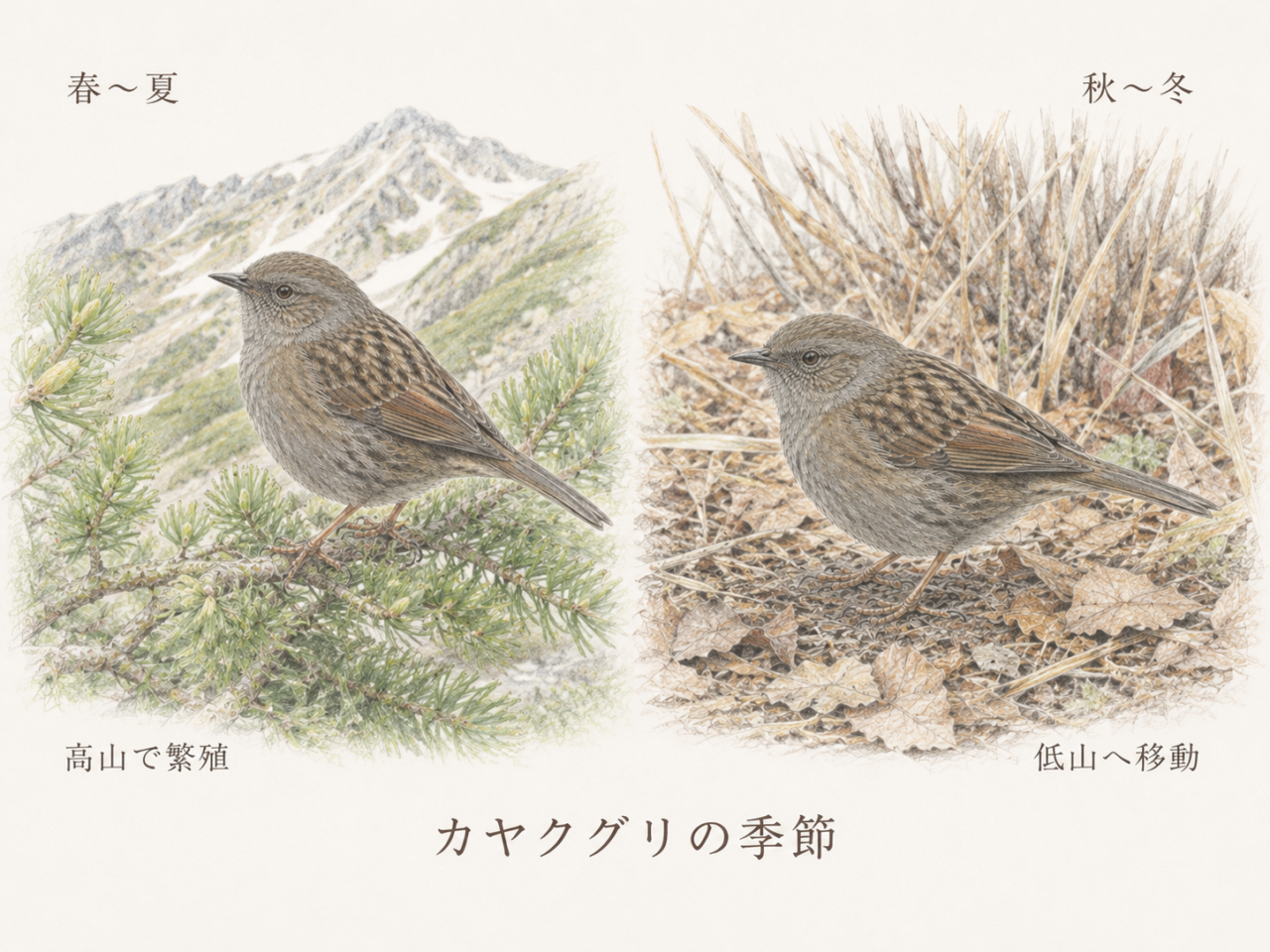 カヤクグリの季節|夏と冬で見られる場所が変わる