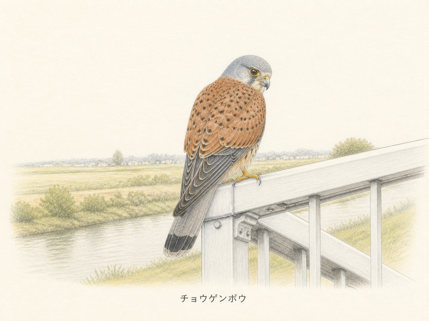 チョウゲンボウの特徴｜背中側から見た青灰色の頭と赤褐色の背