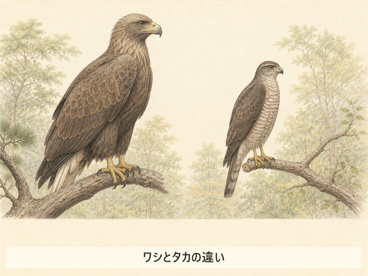 ワシとタカの体形を比較する元記事のイラスト