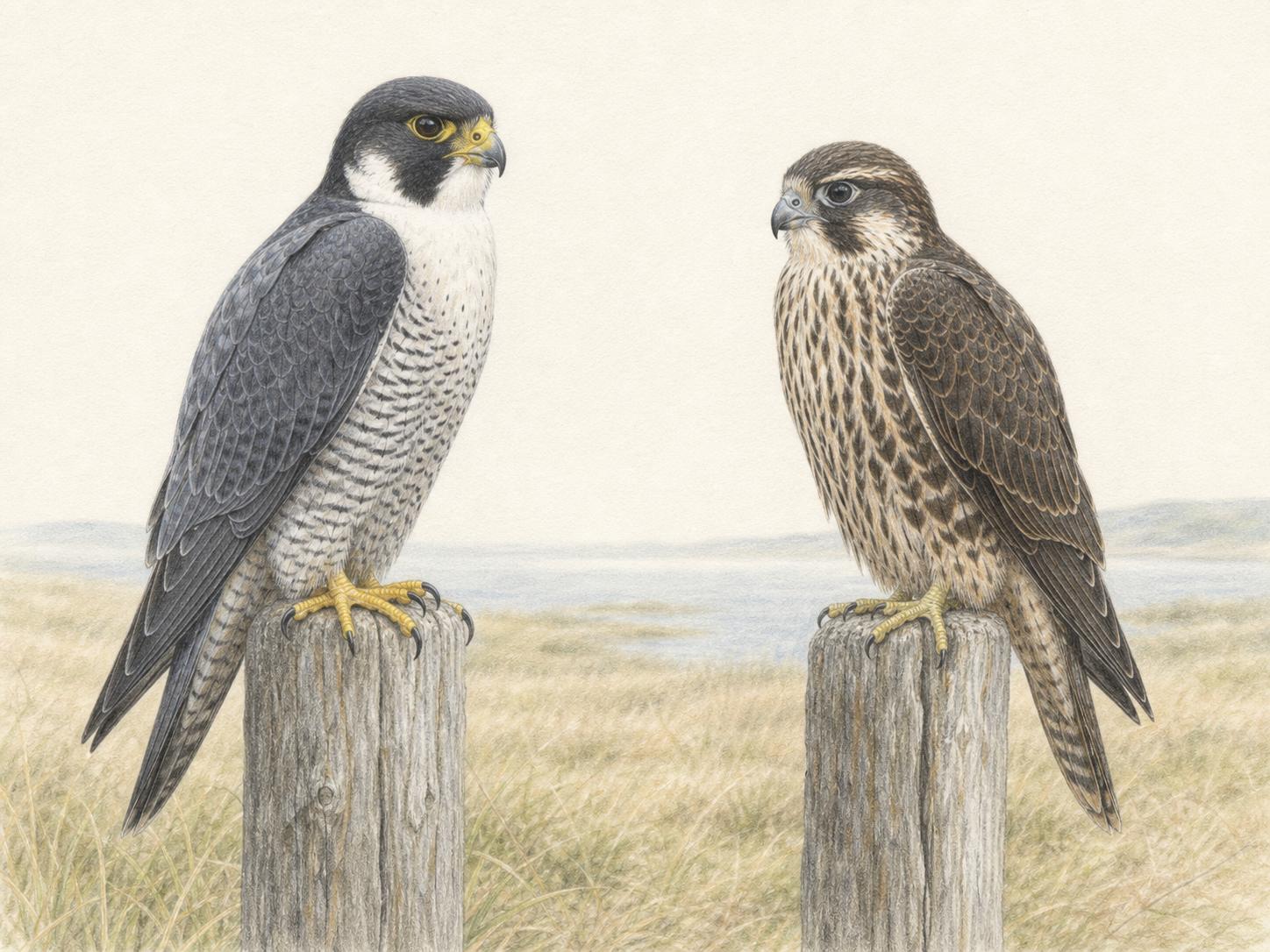 ハヤブサの成鳥と幼鳥の違い|横斑と縦斑の見分け方