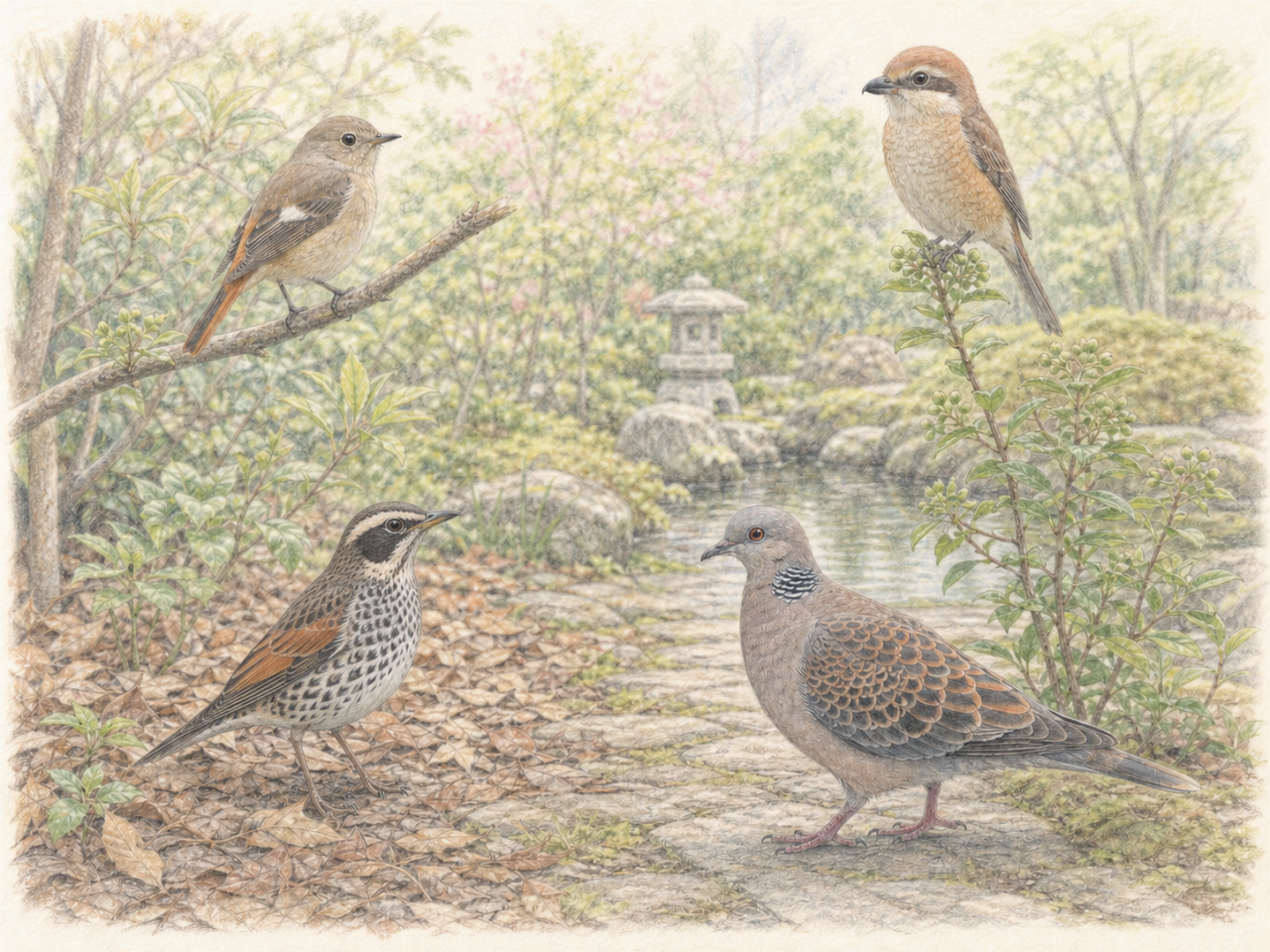 庭や公園で見られる茶色い鳥 ジョウビタキ モズ ツグミ キジバト