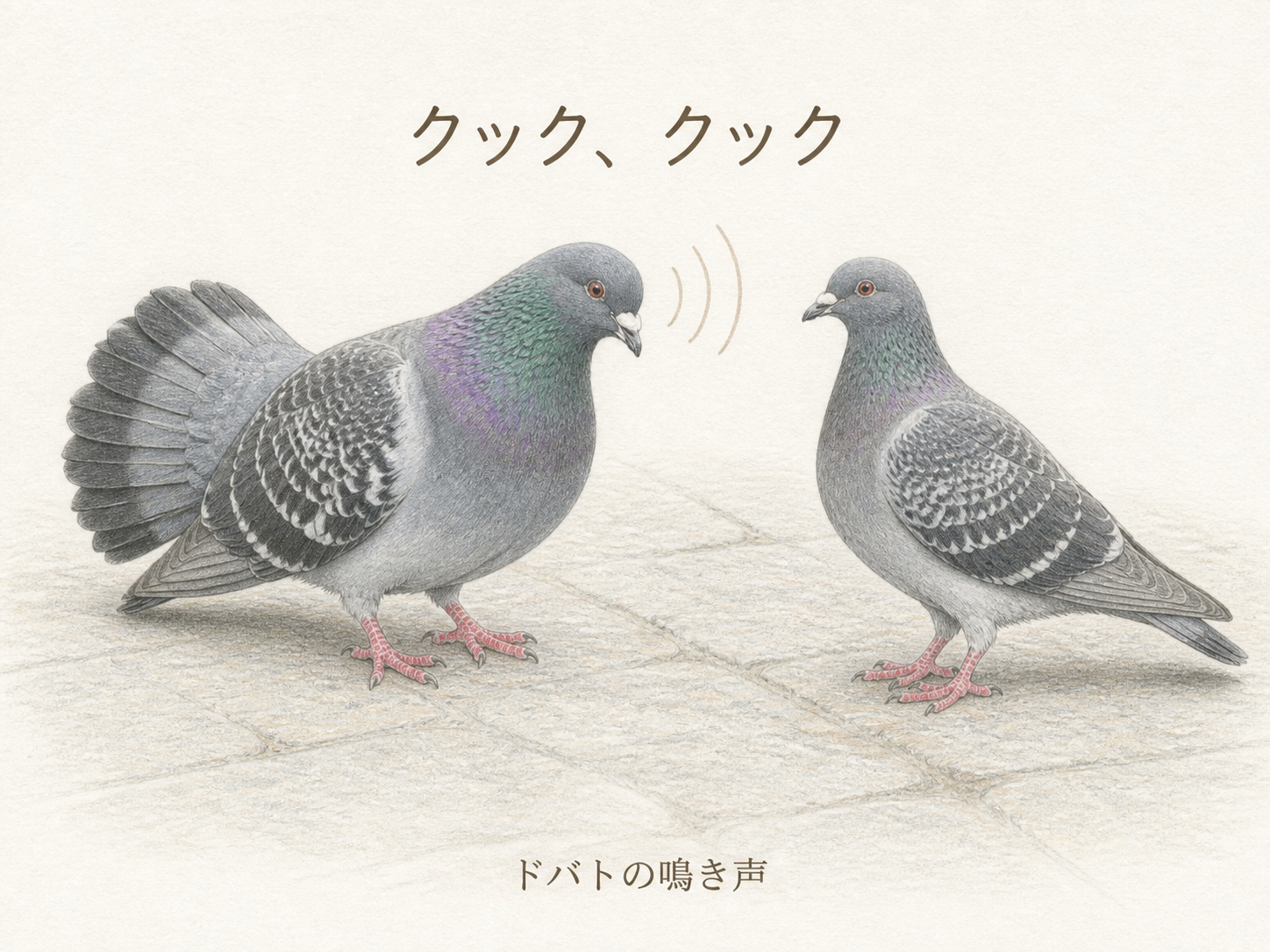 クック、クックと鳴きながら胸を膨らませるドバトの求愛行動