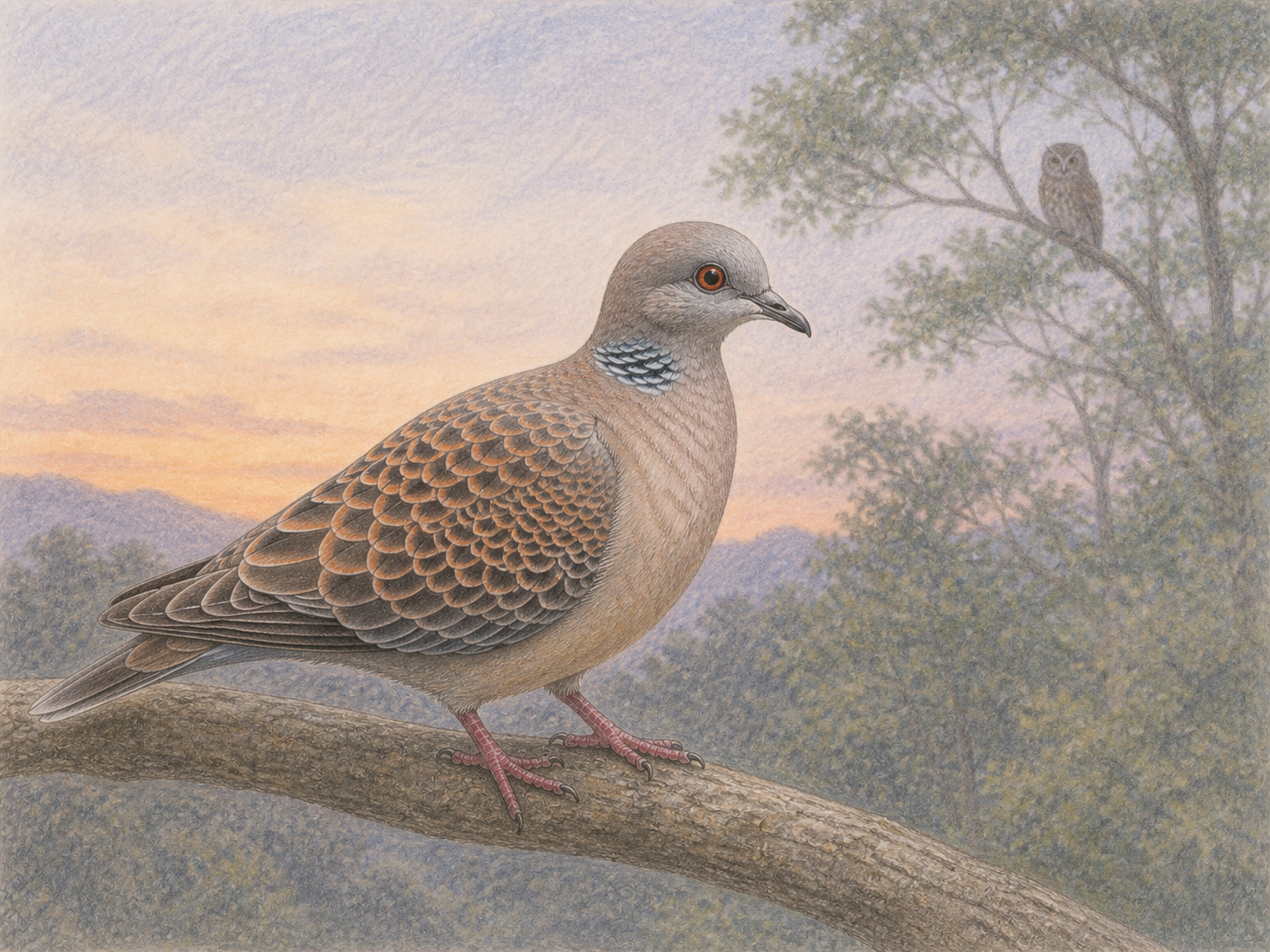 キジバトの「ホーホー」という鳴き声とフクロウを比較したイラスト