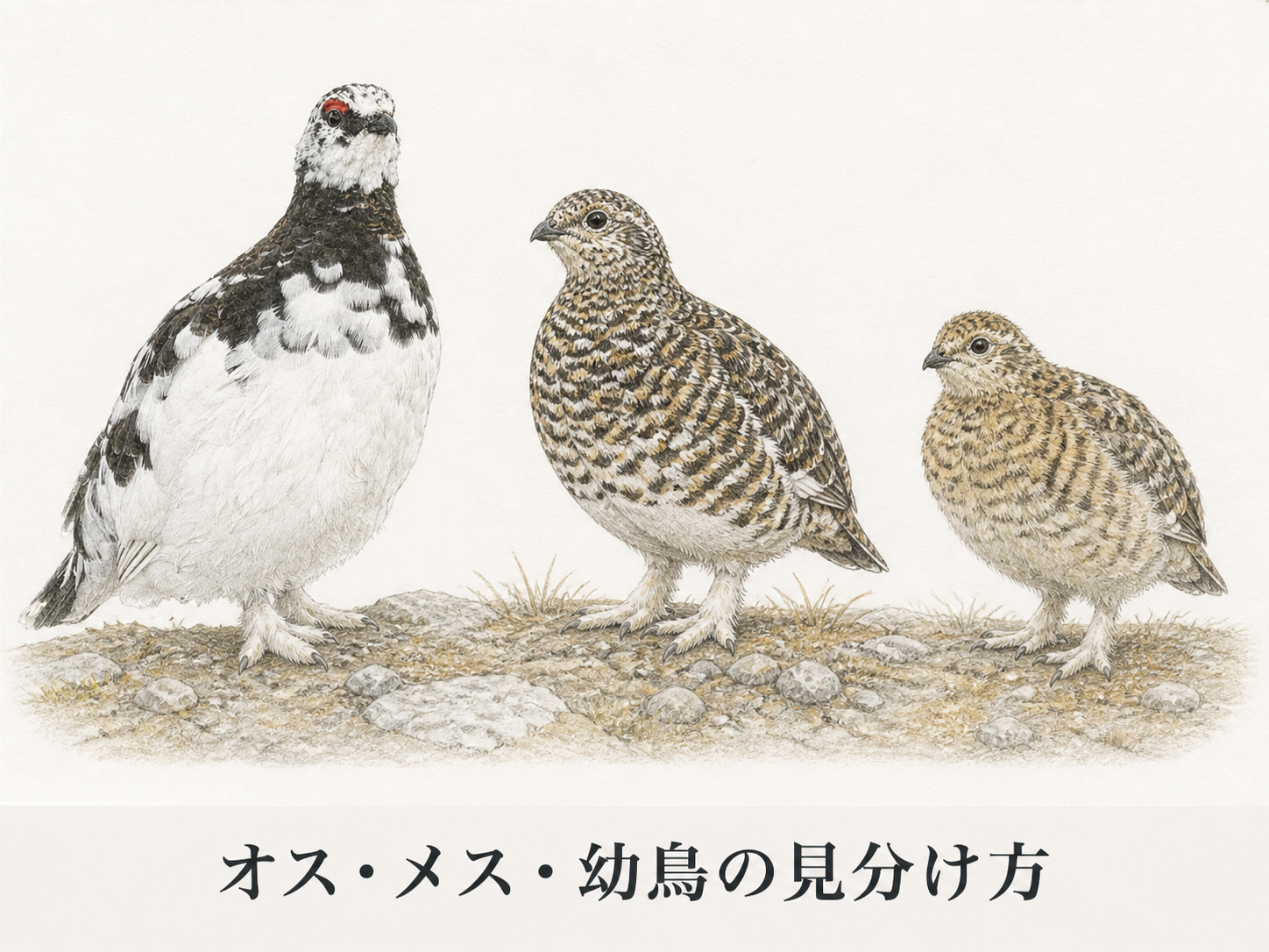ライチョウのオス メス 幼鳥の特徴と見分け方