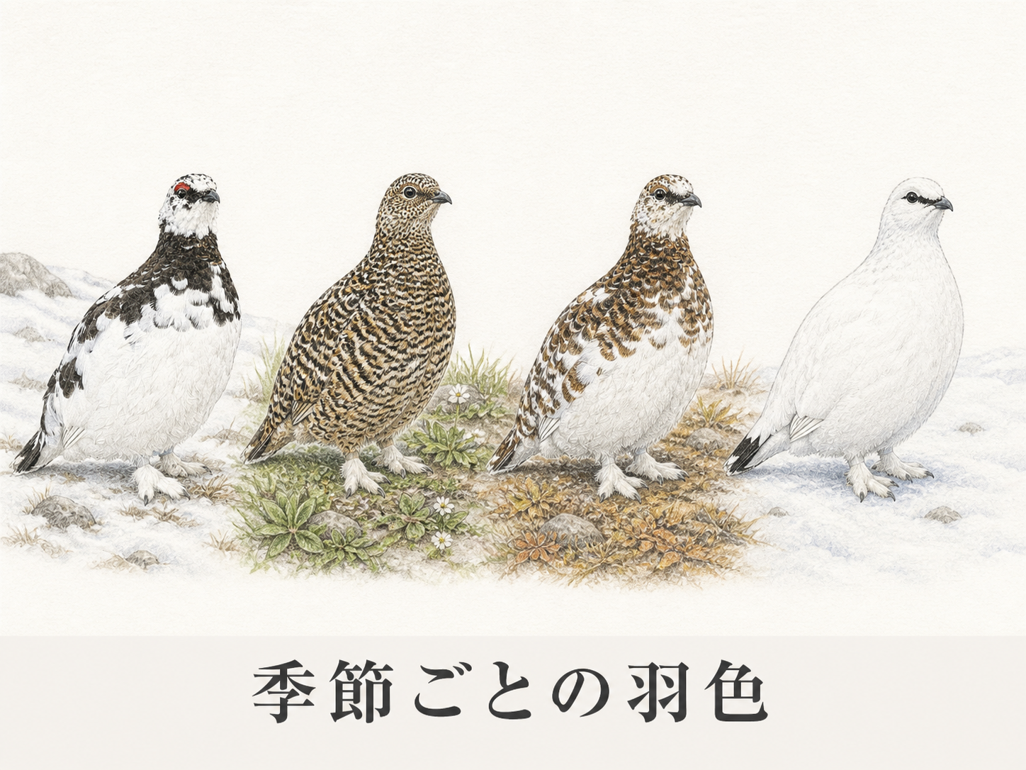 ライチョウの春 夏 秋 冬の羽色の変化