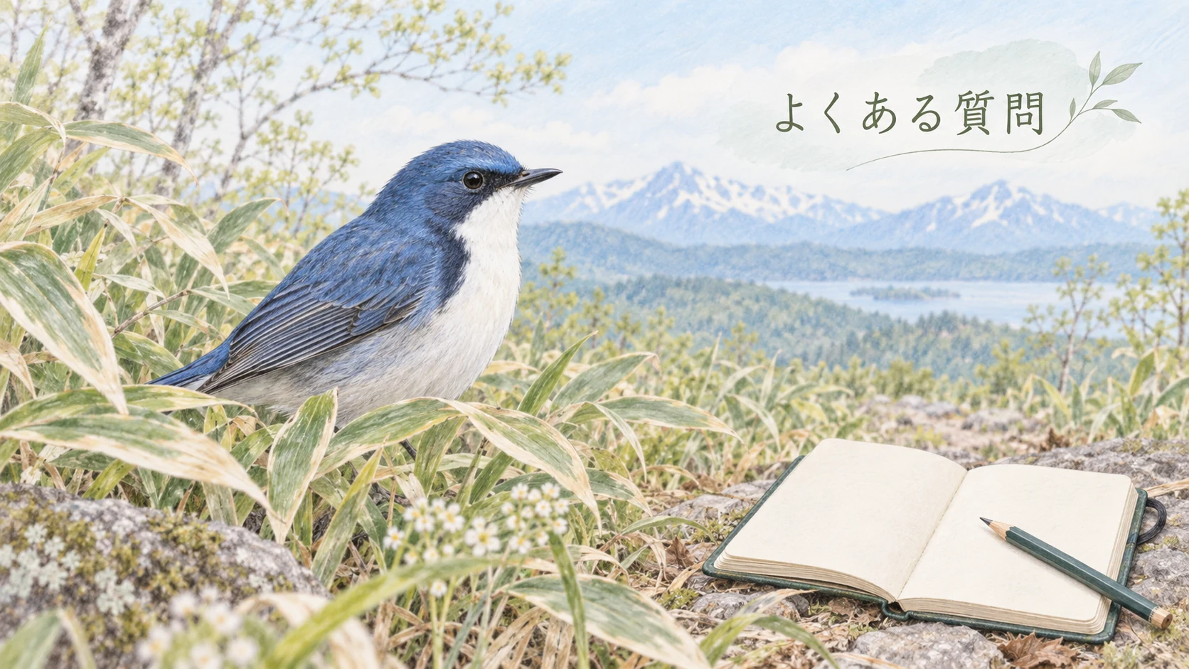 林のコルリと観察ノート。コルリについてよくある質問の色鉛筆画