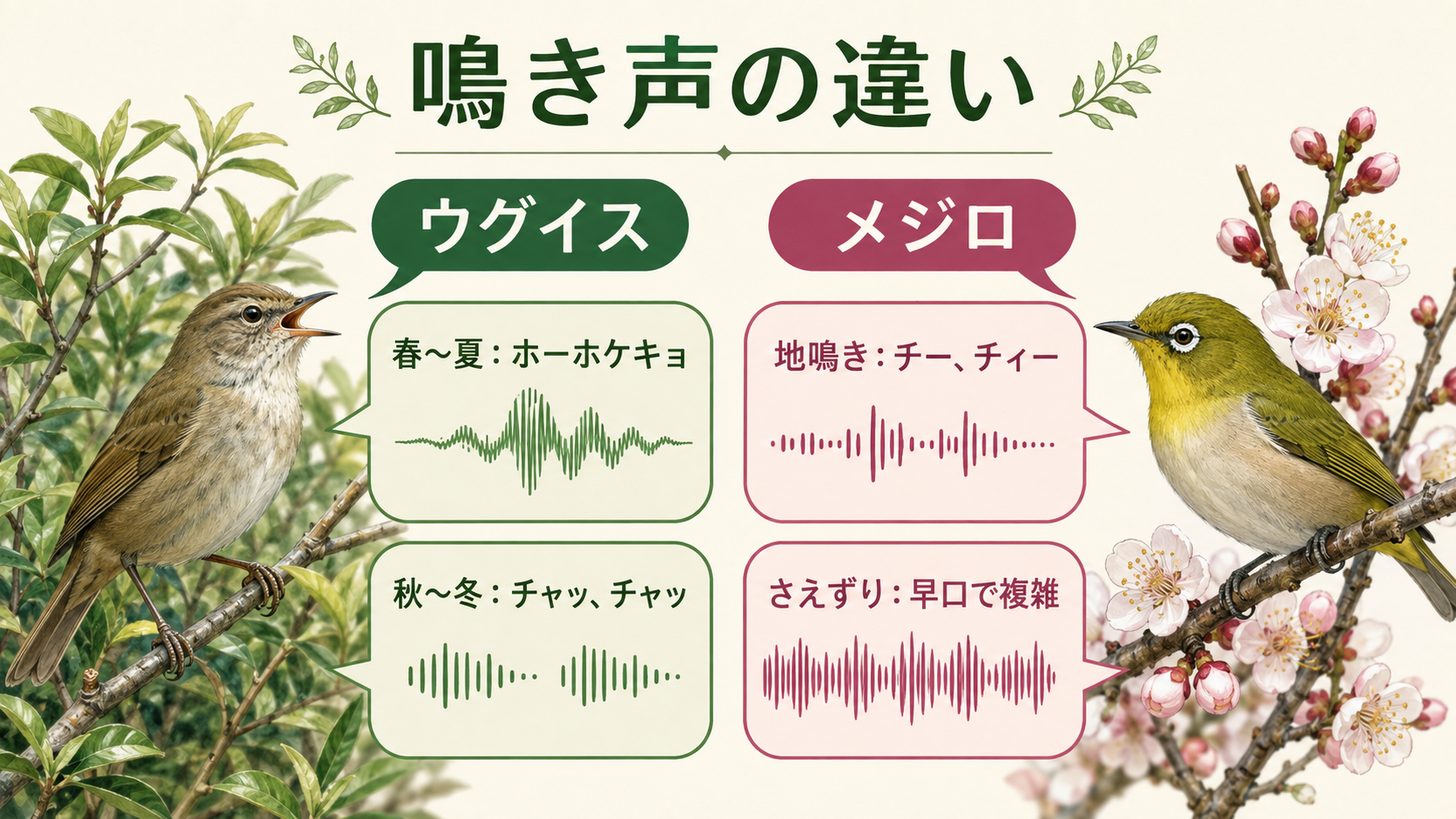 ウグイスとメジロの違い・見分け方｜色・鳴き声・梅の鳥 | 野鳥情報.com