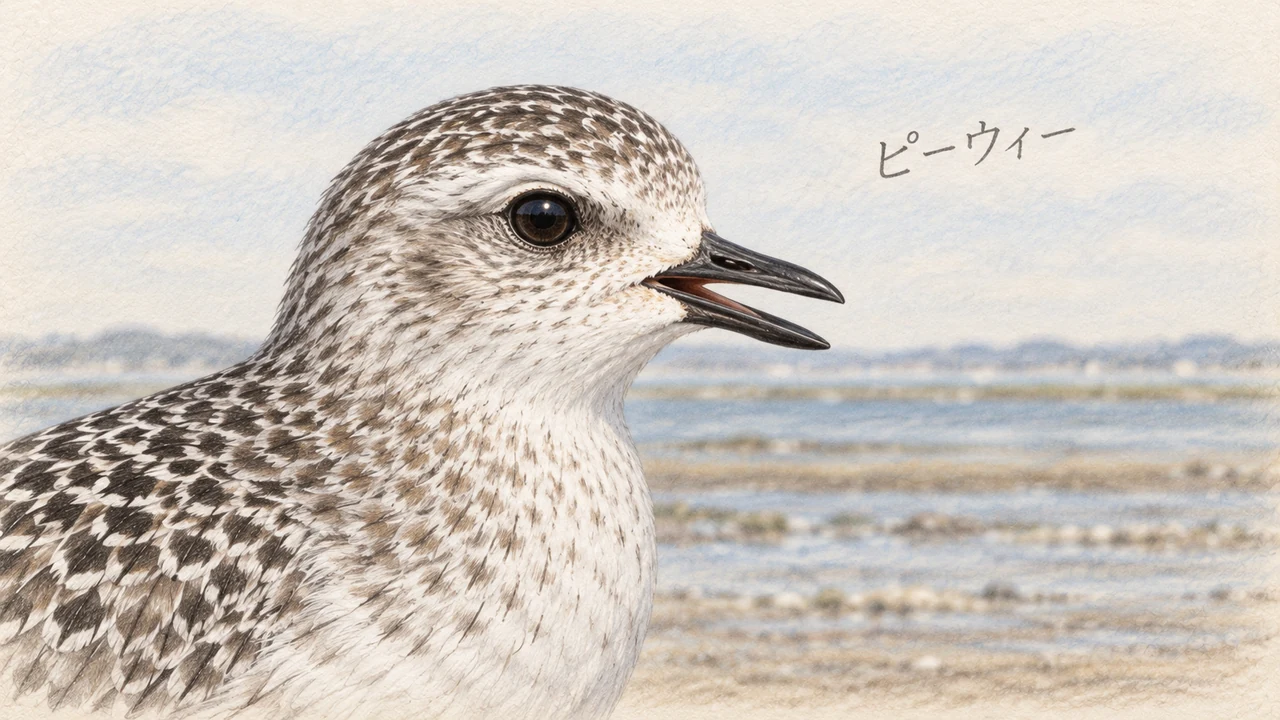 くちばしを開いて鳴くダイゼンの顔と胸の接写イラスト