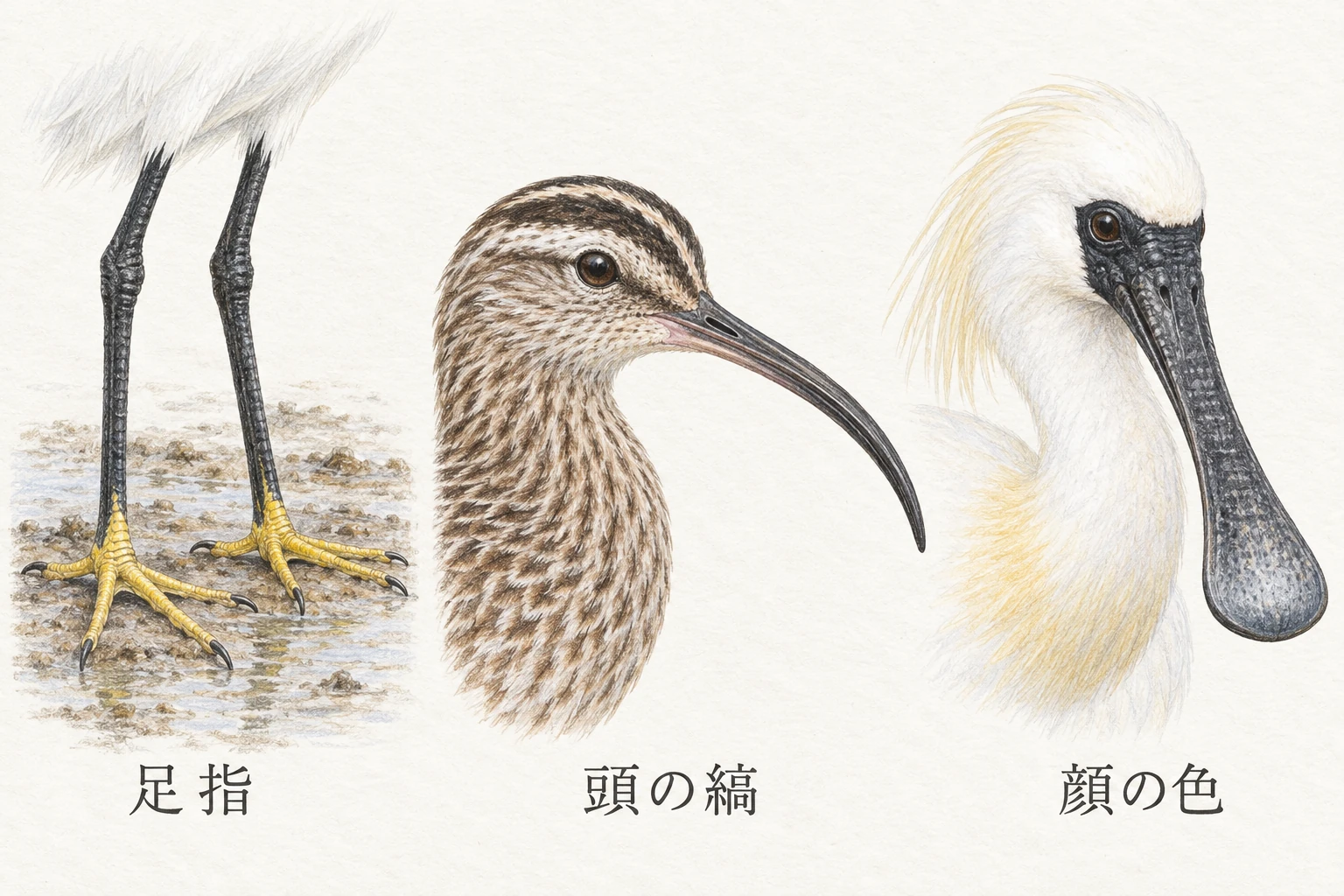 足指・頭の縞・顔の色を手がかりに野鳥を見分ける